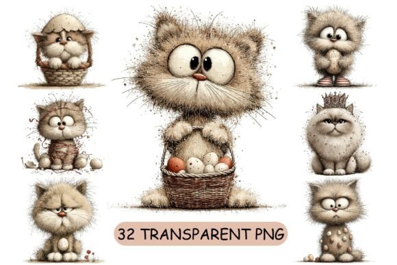 32 Whimsical Easter Cat PNG Clipart: A Spring Design Staple