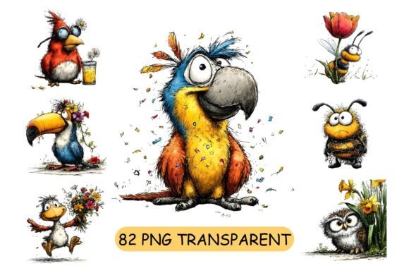 82 Whimsical Funny Animals PNG Clipart: A Playful Design Toolkit