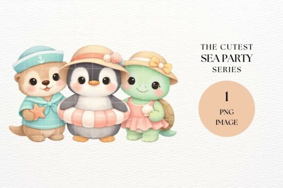 Adorable Ocean Friends: Cute Summer Ocean Animal Trio Clipart