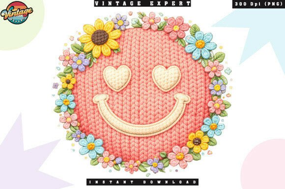 Bringing Cozy Charm: The Pastel Floral Smiley Crochet Yarn PNG