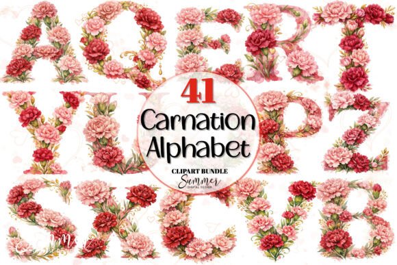 Carnation January Birth Flower Alphabet: Design Details