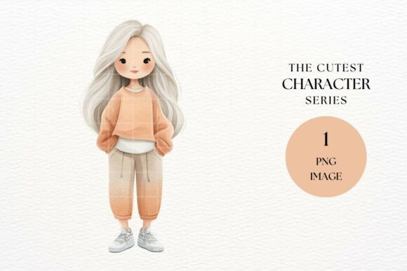 Charming Peach Ombre Streetwear Girl Clipart: A Fresh Design Asset