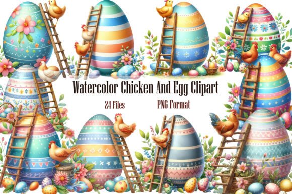 Charming Watercolor Chicken and Egg Clipart