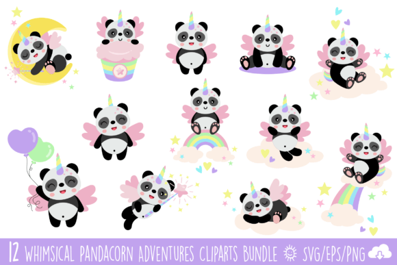 Enchant Your Designs: Exploring the Magical Pandacorn Adventures Clipart Set