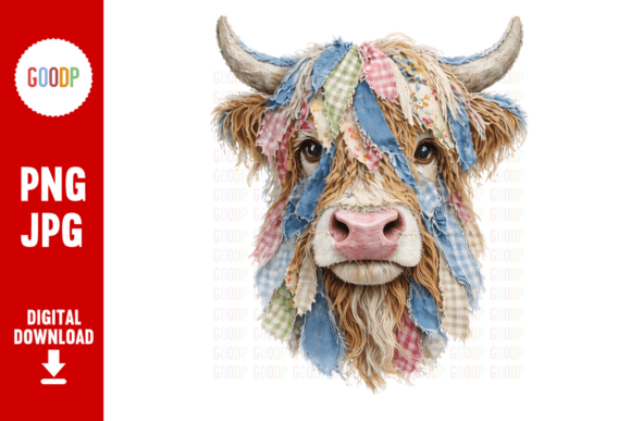 Highland Cow Patchwork Farmhouse PNG: A Rustic Design Asset