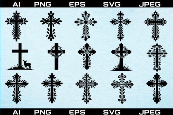 Ornate Christian Floral Cross Bundle: Vintage Elegance for Faith-Based Design