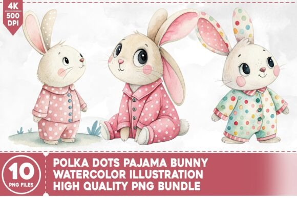 Polka Dots Pajama Bunny PNG Bundle: A Whimsical Design Asset