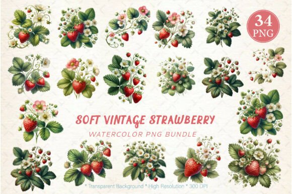 Soft Vintage Strawberry Clipart Set: A Designer's Sweet Asset