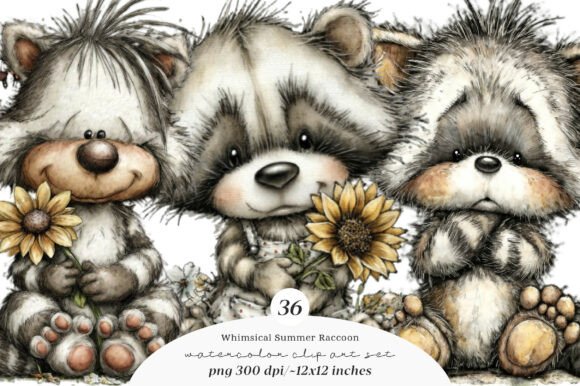 Whimsical Summer Raccoon Clipart for Creative Projects