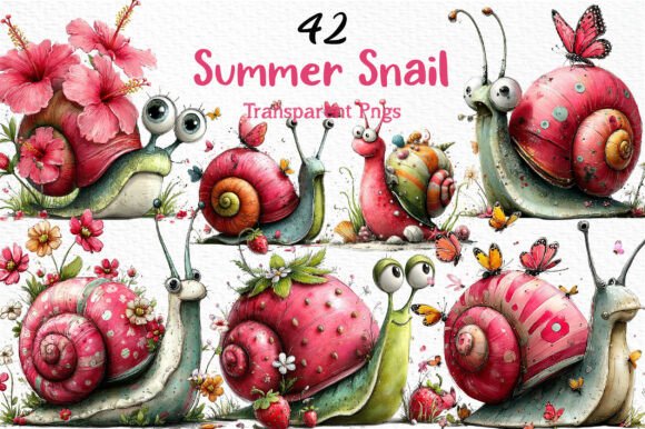 Whimsical Summer Snail Clipart PNG: 42 Designs for Creative Joy